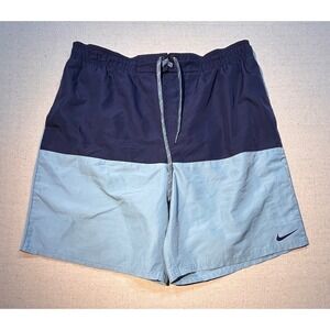 Nike Mens Swim Trunks XL Blue Colorblock Mesh Lined Board Shorts